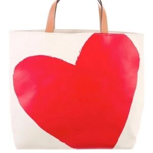 Frances Valentine Large Margaret Heart Canvas Tote w/ Leather Handles w/Pouch
